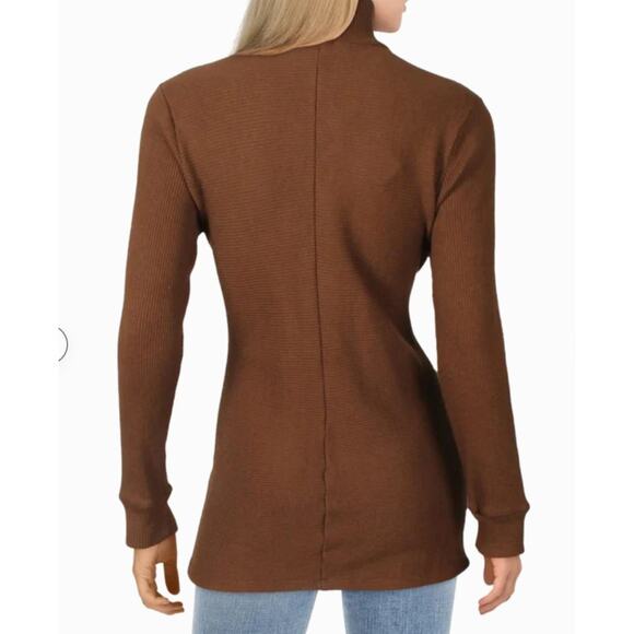 Monrow Mock Turtleneck Tunic Sweater Size S Brown Ribbed Knit Cotton Modal - Picture 9 of 9